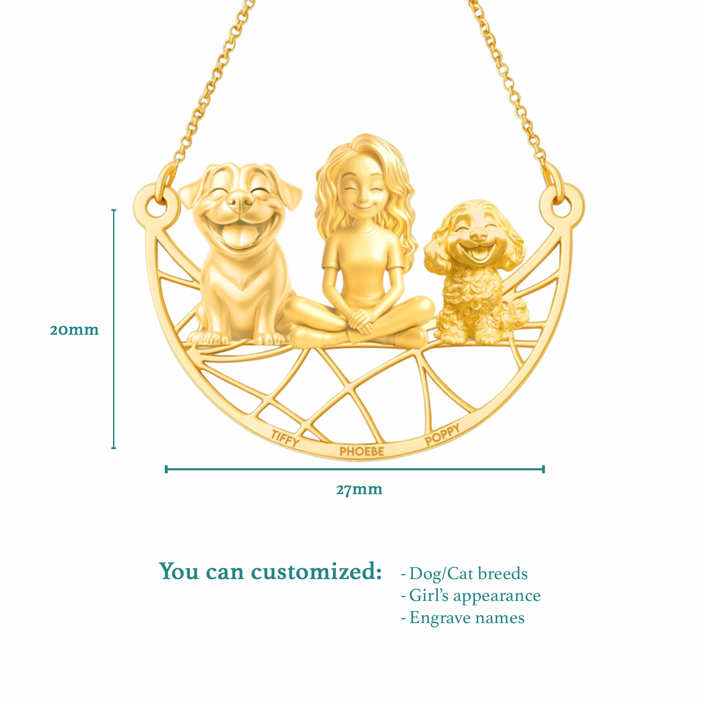 Soulyshine Personalized Girl And Her Pets Necklace - Bull Mastiff/Cavapoo