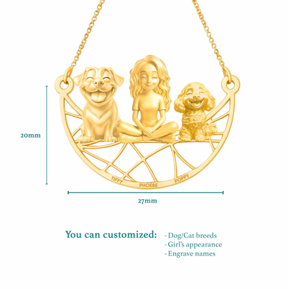 Soulyshine Personalized Girl And Her Pets Necklace - Bull Mastiff/Cavapoo