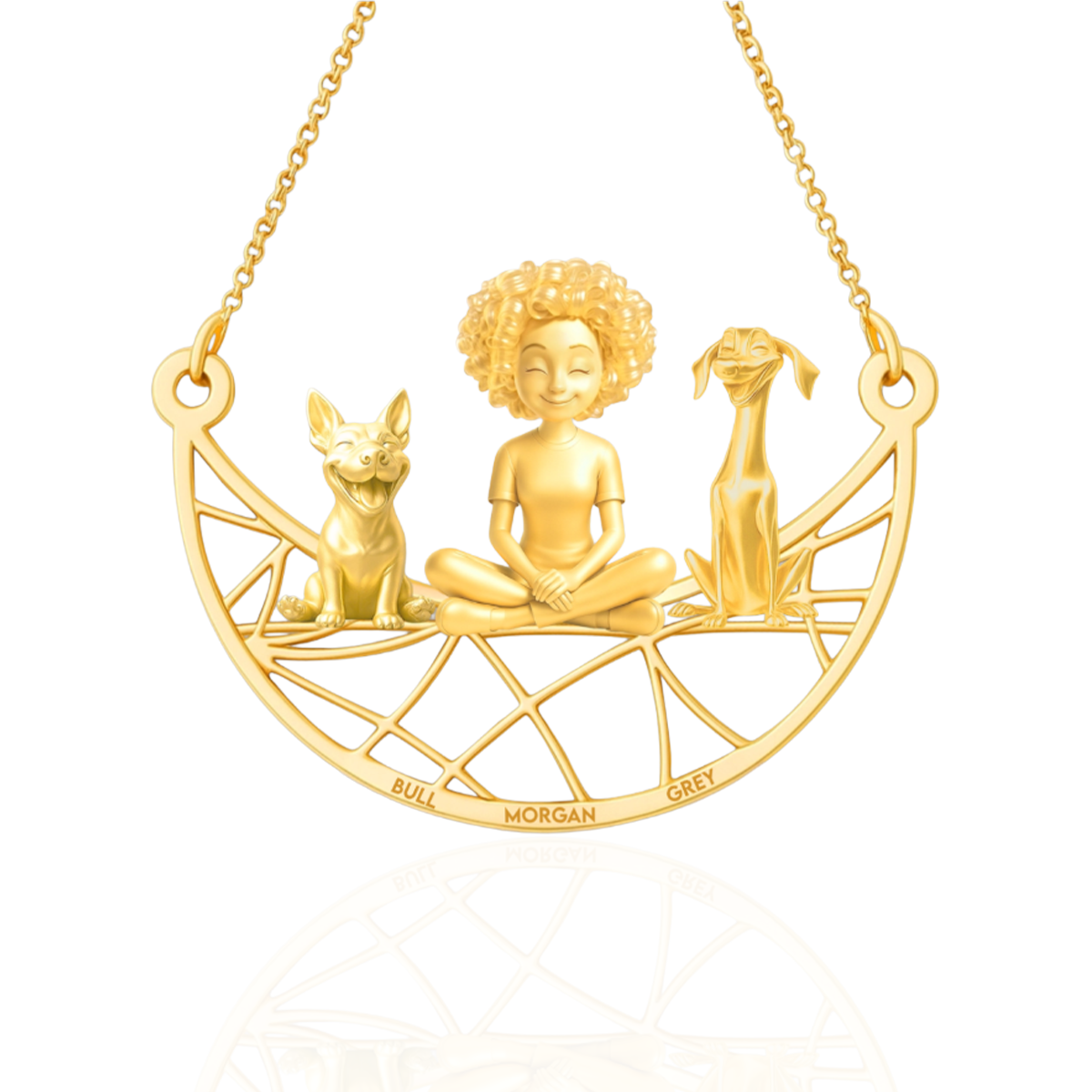 Soulyshine Personalized Girl And Her Pets Necklace - Bull Terrier/Greyhound
