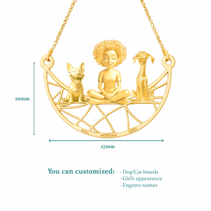 Soulyshine Personalized Girl And Her Pets Necklace - Bull Terrier/Greyhound