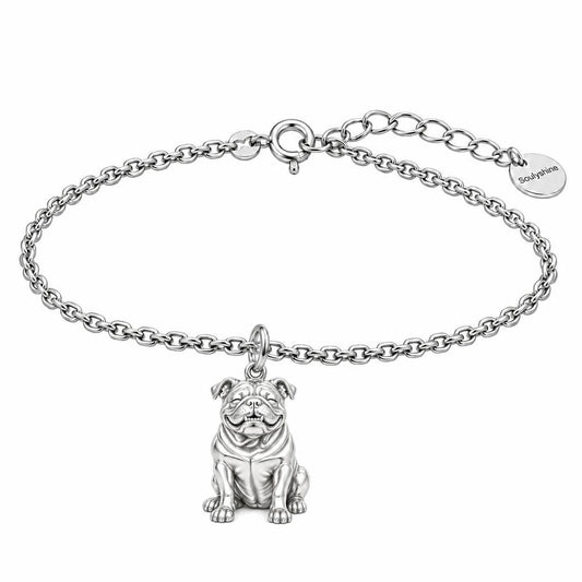 Bulldog Expression Charm Bracelet Set – silver, front view