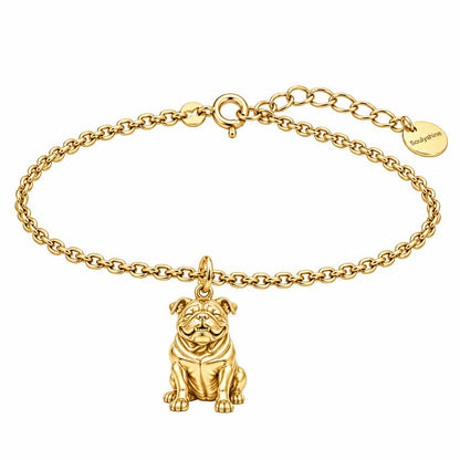 Bulldog Expression Charm Bracelet Set – 18K gold, front view