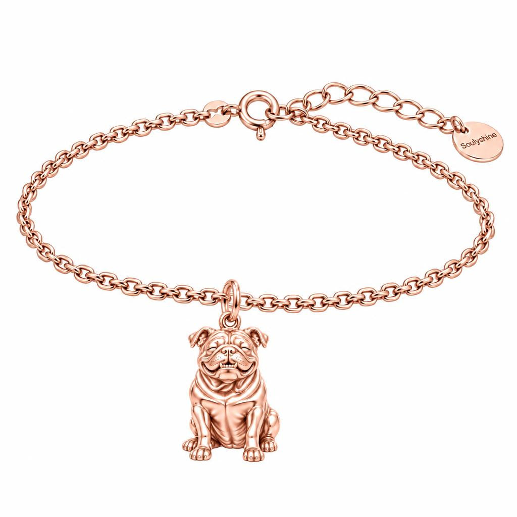 Bulldog Expression Charm Bracelet Set – rose gold, front view