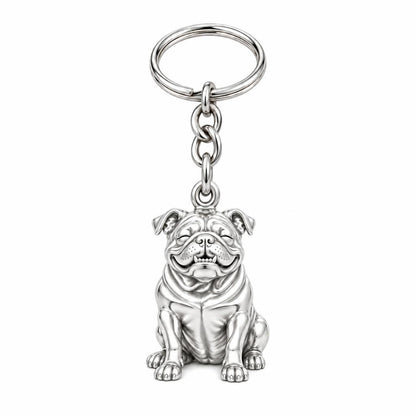Bulldog Expression Charm Keychain – silver, front view