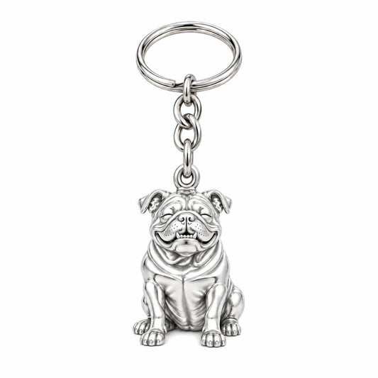 Bulldog Expression Charm Keychain – silver, front view