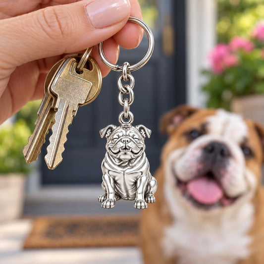 Bulldog Expression Charm Keychain – worn / in use