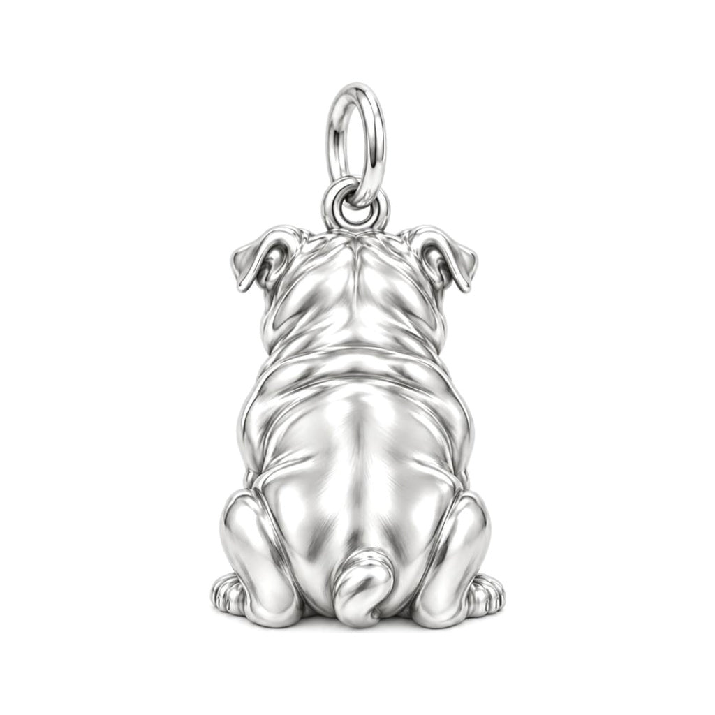 Bulldog Expression Charm Keychain – back of the charm, engraving area