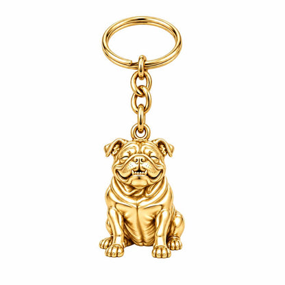 Bulldog Expression Charm Keychain – 18K gold, front view