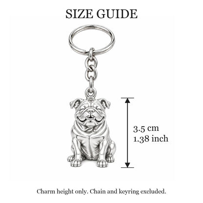 Bulldog Expression Charm Keychain – size guide, 3.5 cm (1.38 in) charm, chain and keyring excluded
