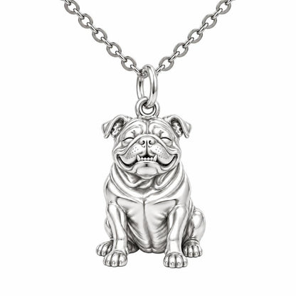 Bulldog Expression Charm Necklace Set – silver, front view