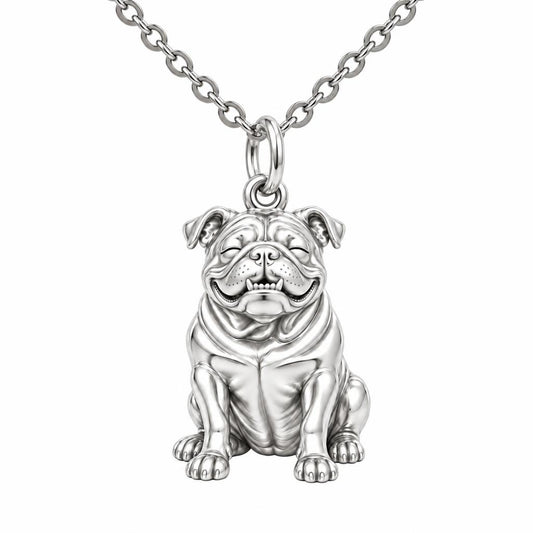 Bulldog Expression Charm Necklace Set – silver, front view