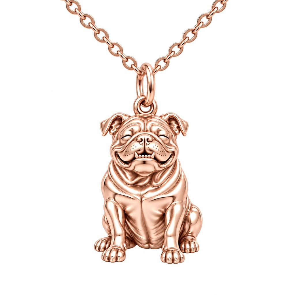 Bulldog Expression Charm Necklace Set – rose gold, front view