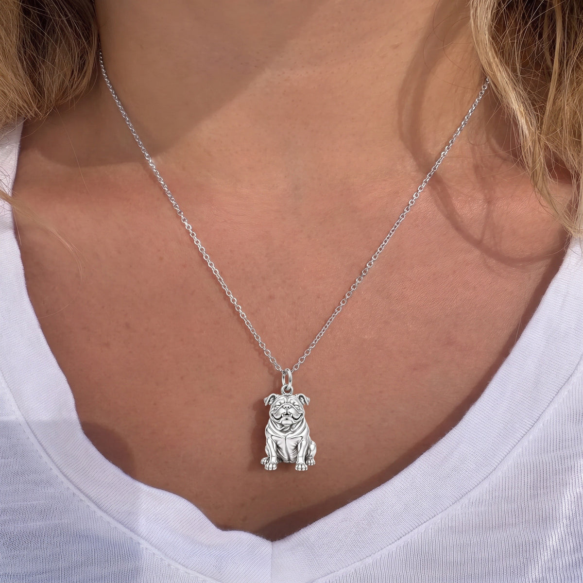 Bulldog Expression Charm Necklace Set – worn / in use