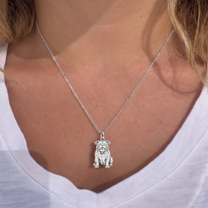Bulldog Expression Charm Necklace Set – worn / in use