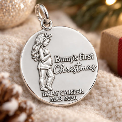 Bump's First Christmas Charm Bracelet – Personalized Mom Gift – macro detail of the charm