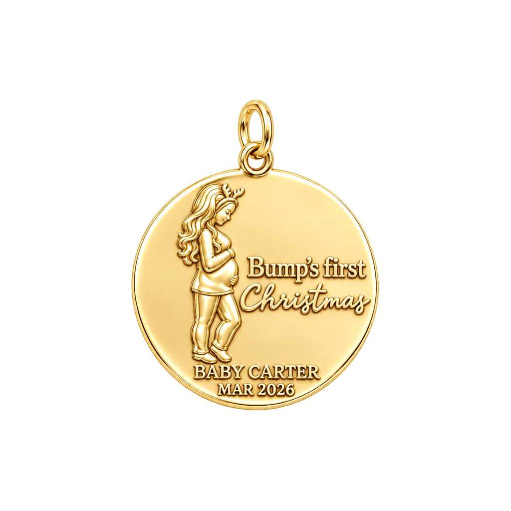 Bump's First Christmas Charm Bracelet – Personalized Mom Gift – 18K gold plated 3 cm charm, front view