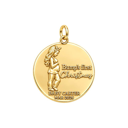 Bump's First Christmas Charm Bracelet – Personalized Mom Gift – 18K gold plated 3 cm charm, front view