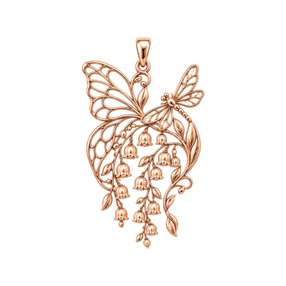 Butterfly and Lily of the Valley Charm – Mom Gift – rose gold charm, front view