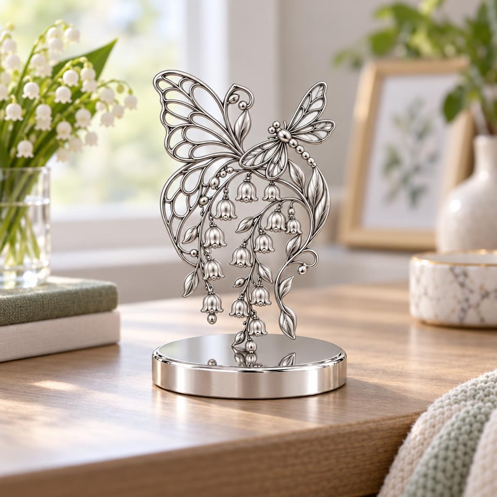 Butterfly and Lily of the Valley Keepsake Plaque – worn / in use