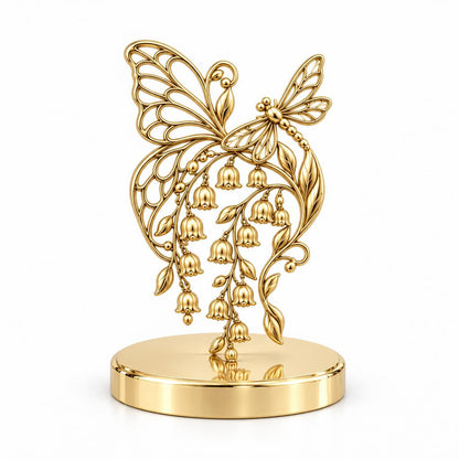 Butterfly and Lily of the Valley Keepsake Plaque – 18K gold, front view