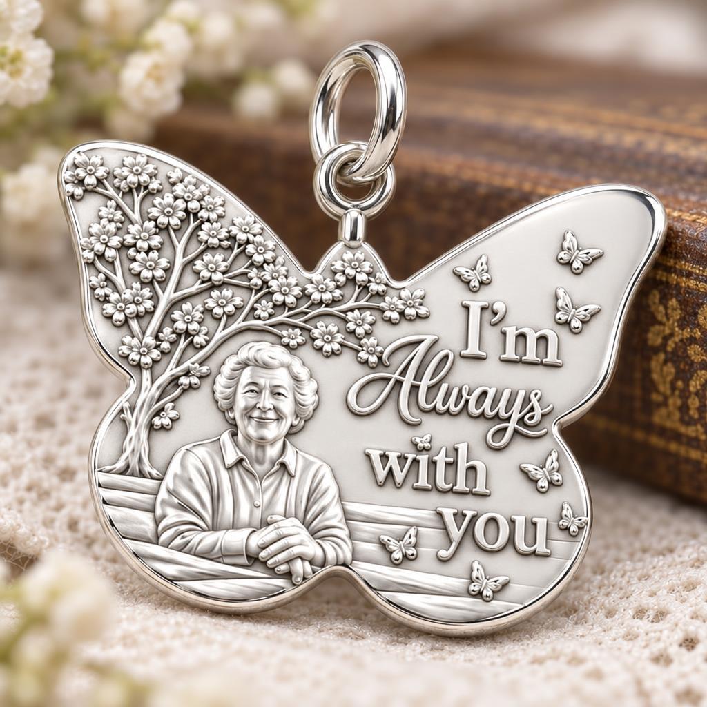 Butterfly Memorial Portrait Charm Bracelet – Personalized Mom Gift – macro detail of the charm