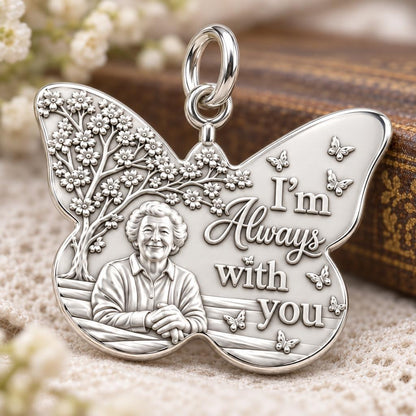 Butterfly Memorial Portrait Charm Bracelet – Personalized Mom Gift – macro detail of the charm