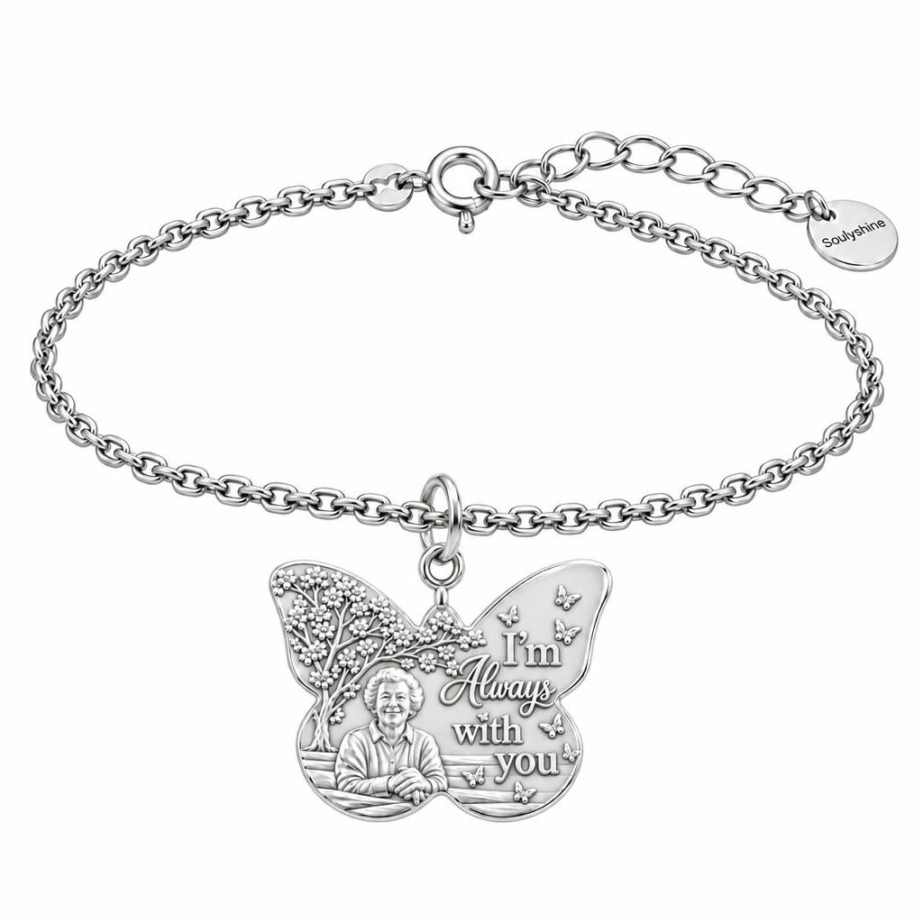 Butterfly Memorial Portrait Charm Bracelet Set – silver, front view