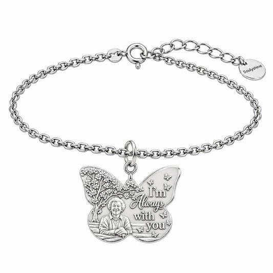 Butterfly Memorial Portrait Charm Bracelet Set – silver, front view