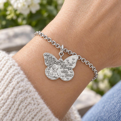 Butterfly Memorial Portrait Charm Bracelet Set – worn / in use