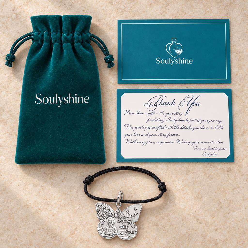 Butterfly Memorial Portrait Charm Bracelet Set – Soulyshine velvet pouch and gift card