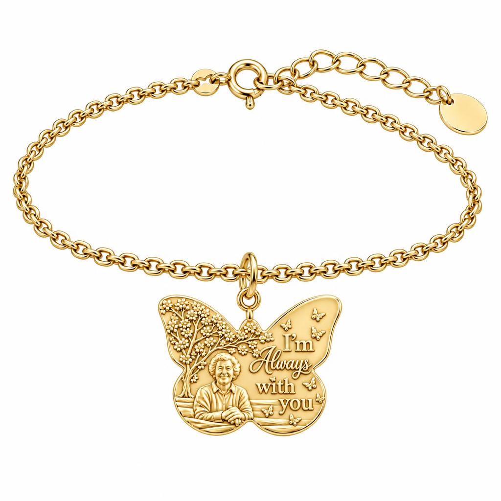 Butterfly Memorial Portrait Charm Bracelet Set – 18K gold, front view