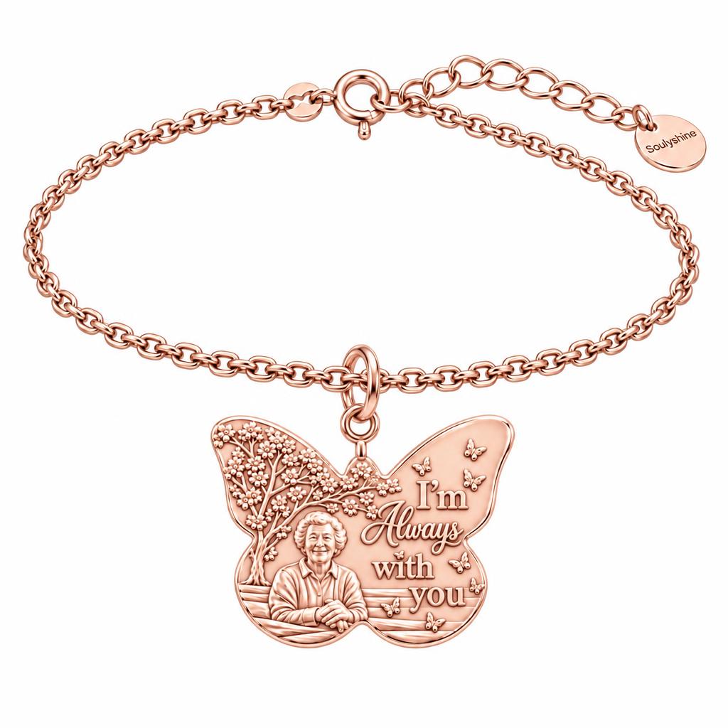 Butterfly Memorial Portrait Charm Bracelet Set – rose gold, front view