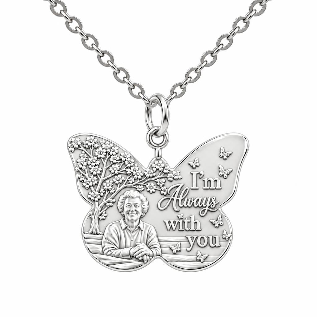 Butterfly Memorial Portrait Charm Necklace Set – silver, front view