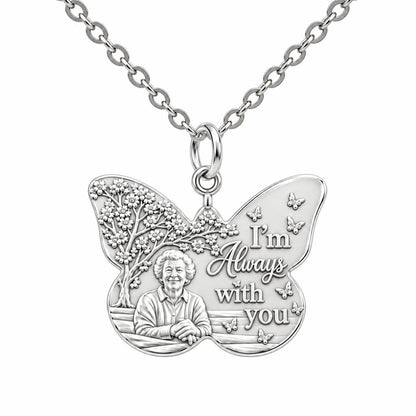 Butterfly Memorial Portrait Charm Necklace Set – silver, front view