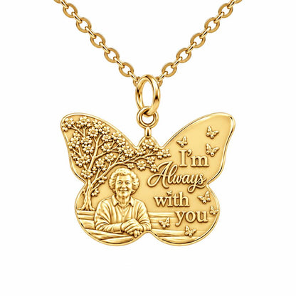 Butterfly Memorial Portrait Charm Necklace Set – 18K gold, front view