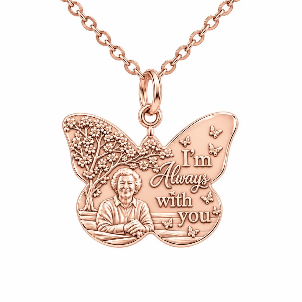 Butterfly Memorial Portrait Charm Necklace Set – rose gold, front view