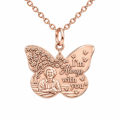Butterfly Memorial Portrait Charm Necklace Set – rose gold, front view