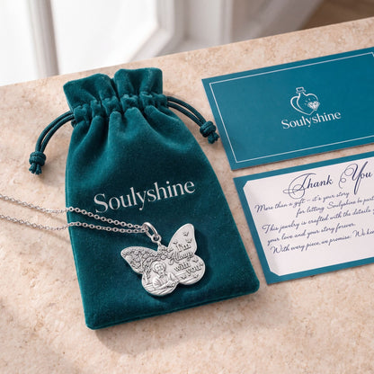 Butterfly Memorial Portrait Charm Necklace Set – Soulyshine velvet pouch and gift card