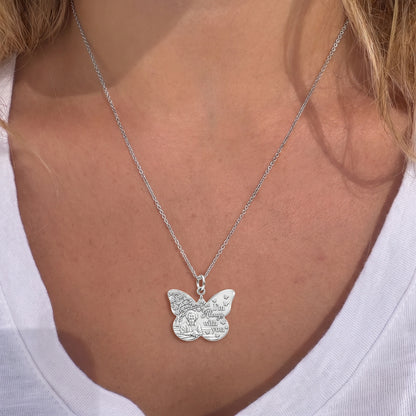 Butterfly Memorial Portrait Charm Necklace Set – worn / in use