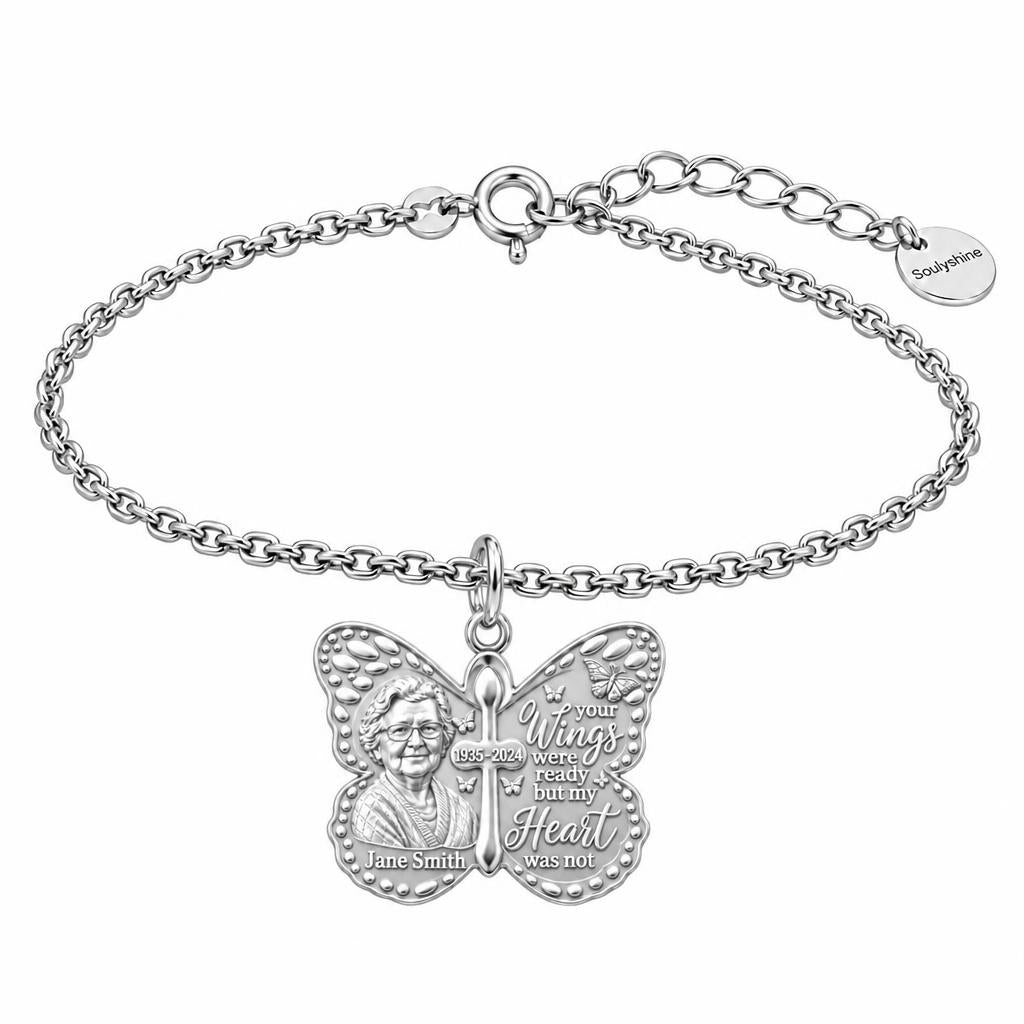Butterfly Wings Memorial Charm Bracelet Set – silver, front view