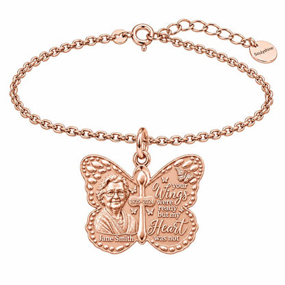 Butterfly Wings Memorial Charm Bracelet Set – rose gold, front view