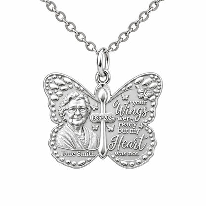 Butterfly Wings Memorial Charm Necklace Set – silver, front view
