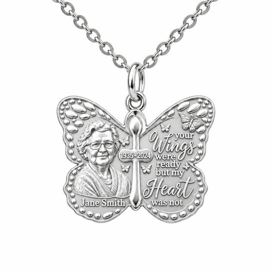 Butterfly Wings Memorial Charm Necklace Set – silver, front view