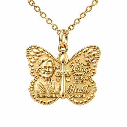 Butterfly Wings Memorial Charm Necklace Set – 18K gold, front view