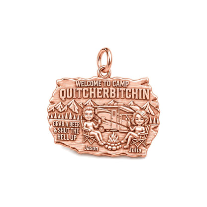 Camp Quitcherbitchin Charm Bracelet – Personalized Couple Gift – rose gold 3 cm charm, front view