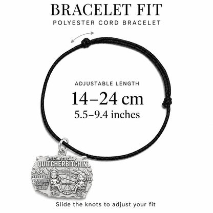Camp Quitcherbitchin Charm Bracelet – Personalized Couple Gift – adjustable black cord bracelet, 14–24 cm