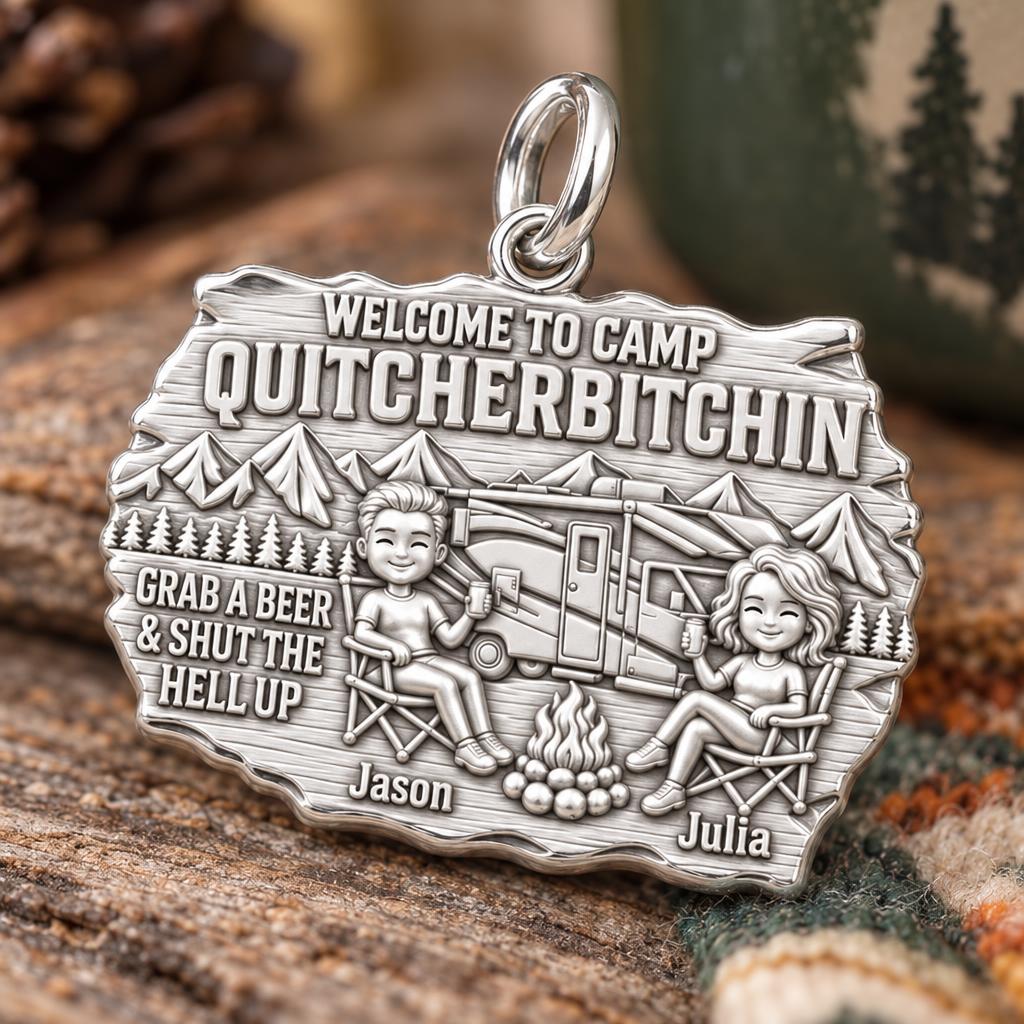Camp Quitcherbitchin Charm Bracelet – Personalized Couple Gift – macro detail of the charm