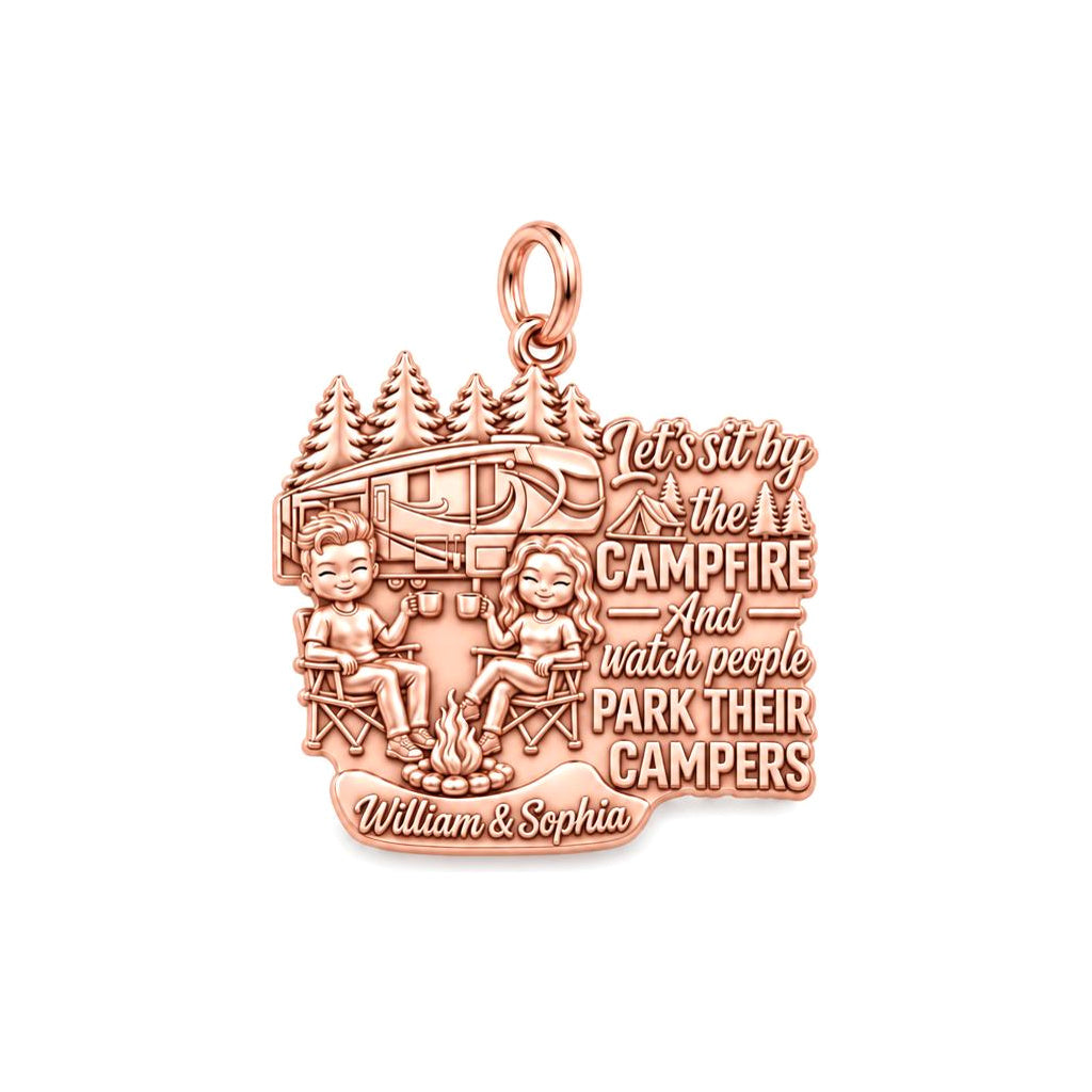 Campfire People Watching Charm Bracelet – Personalized Couple Gift – rose gold 2 cm charm, front view