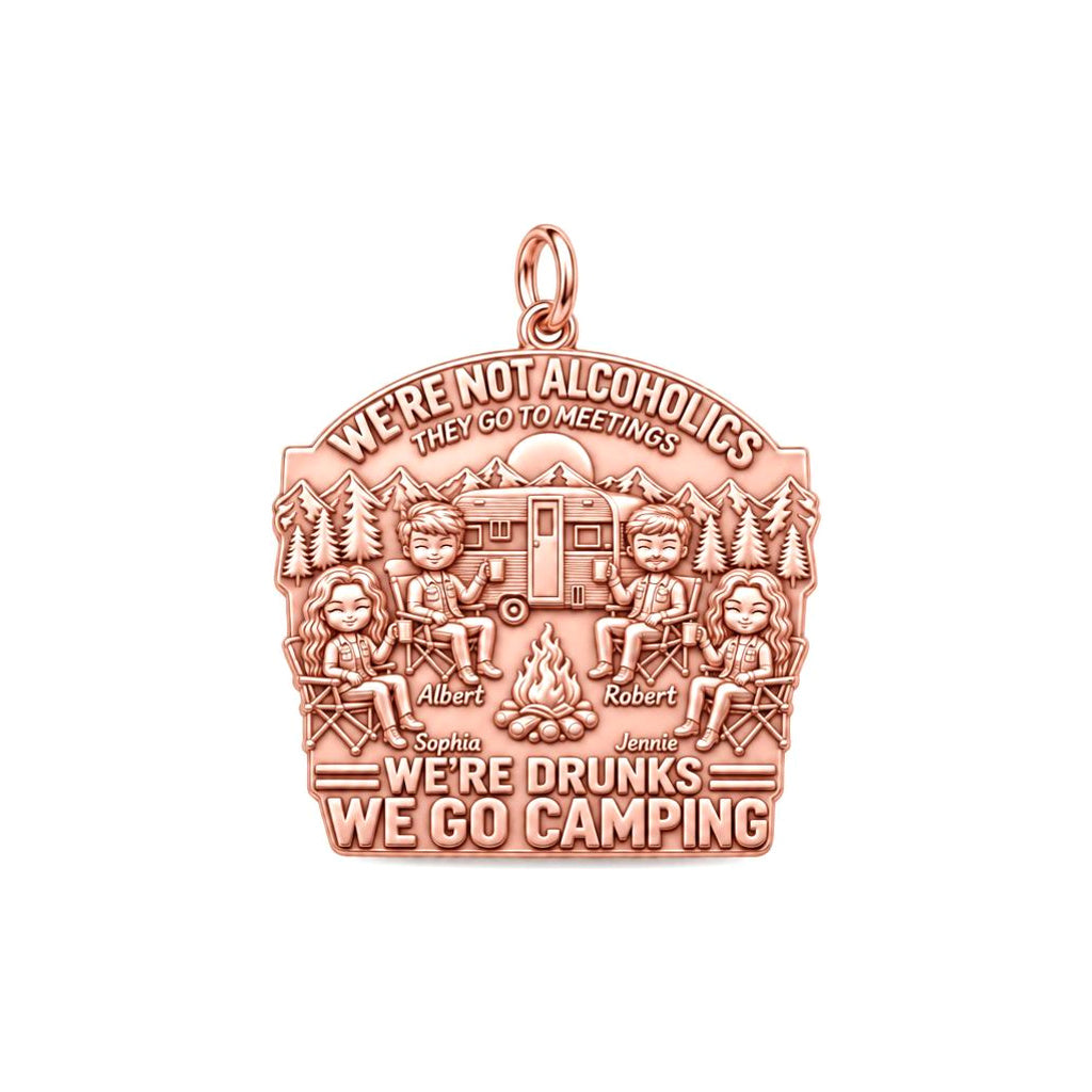 Camping Friends Campfire Charm Bracelet – Personalized Bestie Gift – rose gold 2 cm charm, front view