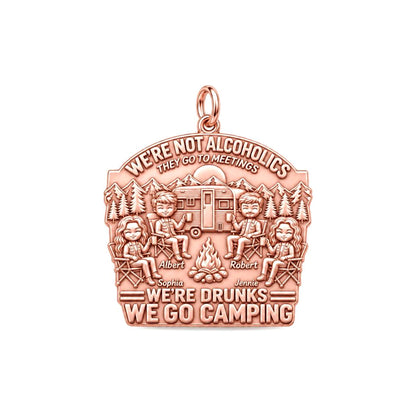 Camping Friends Campfire Charm Bracelet – Personalized Bestie Gift – rose gold 2 cm charm, front view